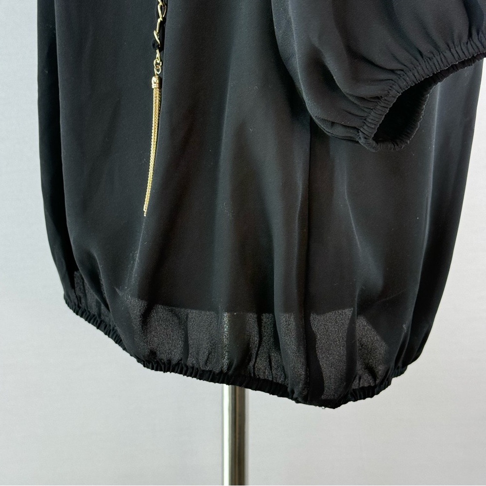 INC Black Off Shoulder Blouse with Gold Metallic Chain Embellishment - Picture 6 of 13